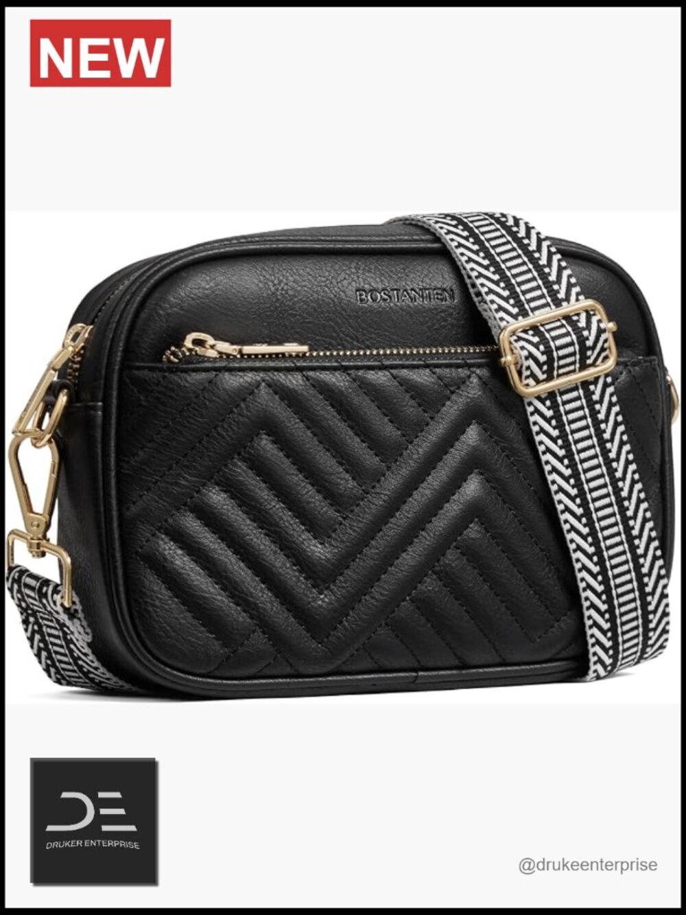 Quilted Vegan Leather Crossbody Bag with Wide Strap